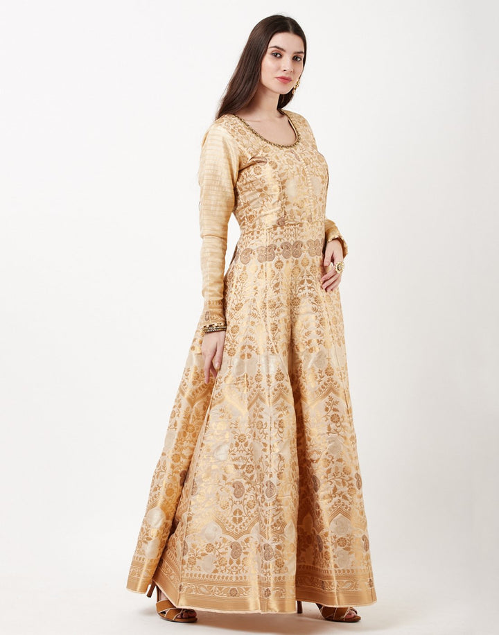 MBZ Meena Bazaar-Beige Brocade Salwar Kameez