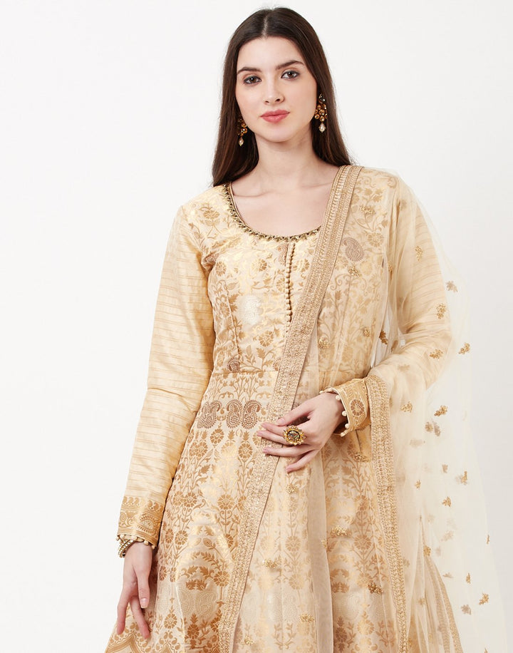 MBZ Meena Bazaar-Beige Brocade Salwar Kameez