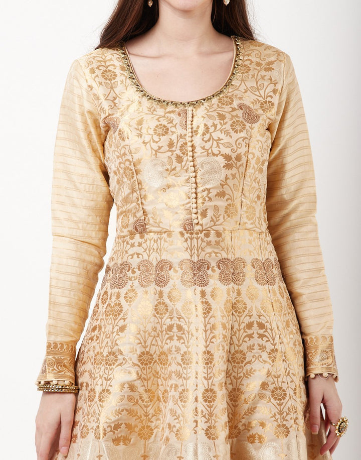 MBZ Meena Bazaar-Beige Brocade Salwar Kameez
