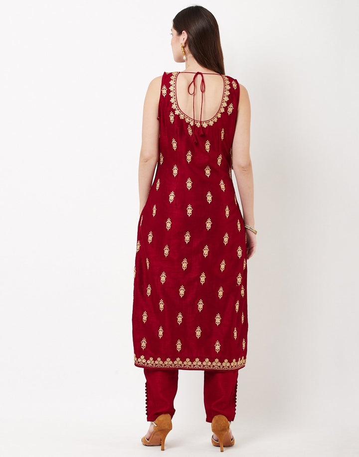 MBZ Meena Bazaar-Maroon Dupion Handloom Salwar Kameez