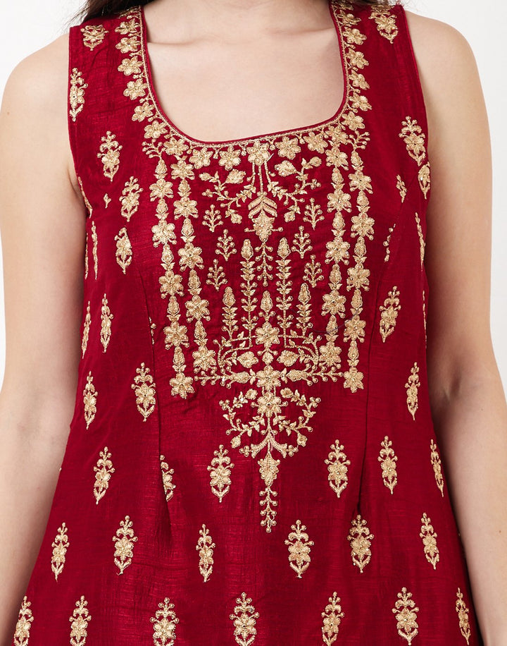 MBZ Meena Bazaar-Maroon Dupion Handloom Salwar Kameez