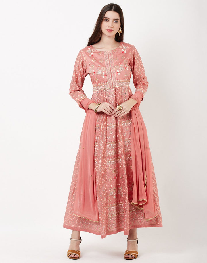 MBZ Meena Bazaar-Pink Cotton Chanderi Salwar Kameez