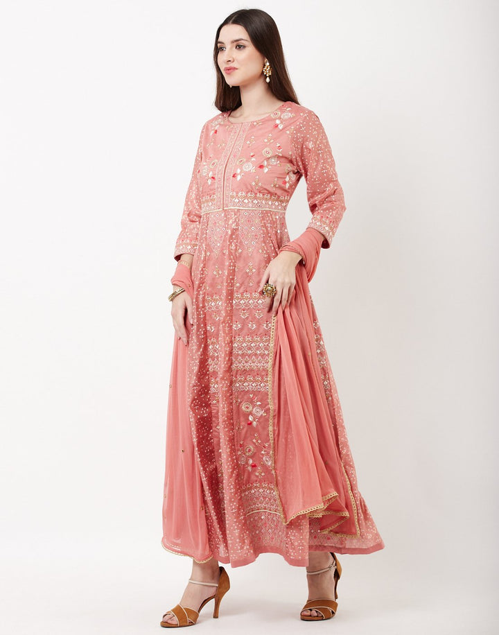 MBZ Meena Bazaar-Pink Cotton Chanderi Salwar Kameez