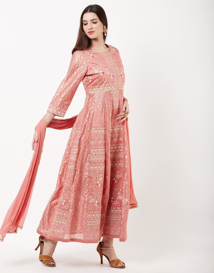 MBZ Meena Bazaar-Pink Cotton Chanderi Salwar Kameez