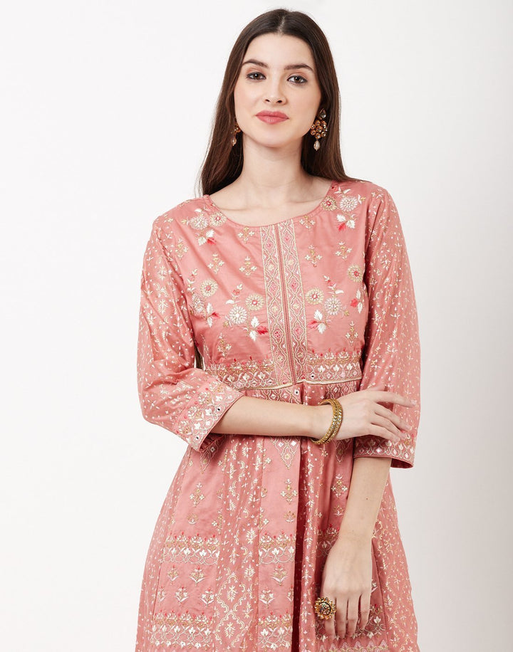 MBZ Meena Bazaar-Pink Cotton Chanderi Salwar Kameez