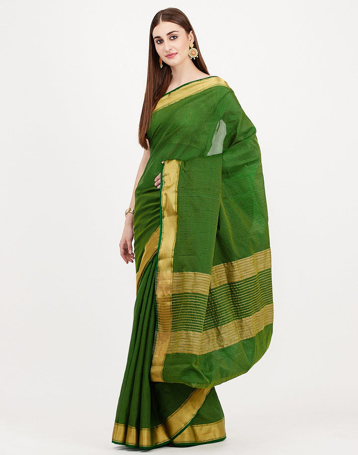 MBZ Meena Bazaar-Green Art Handloom Woven Saree