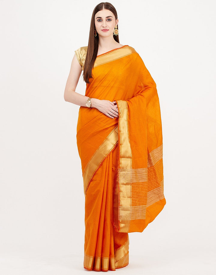 MBZ Meena Bazaar-Mustard Art Handloom Woven Saree