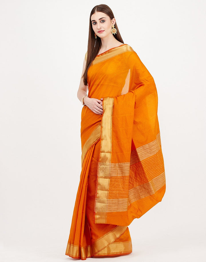 MBZ Meena Bazaar-Mustard Art Handloom Woven Saree