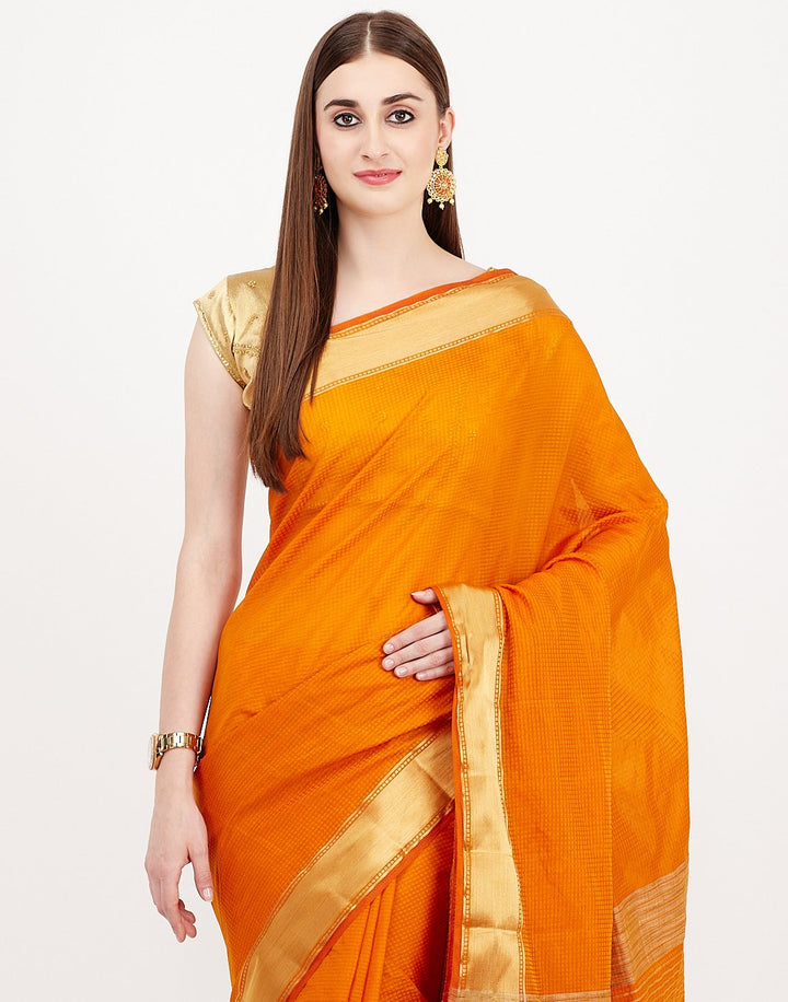 MBZ Meena Bazaar-Mustard Art Handloom Woven Saree