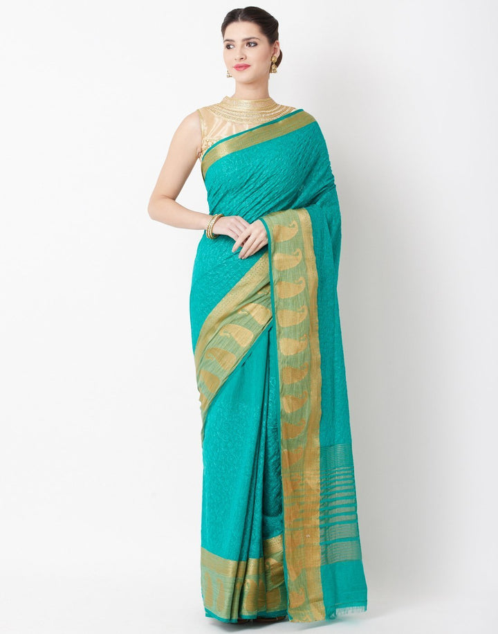 MBZ Meena Bazaar-Sea Green Art Handloom Saree