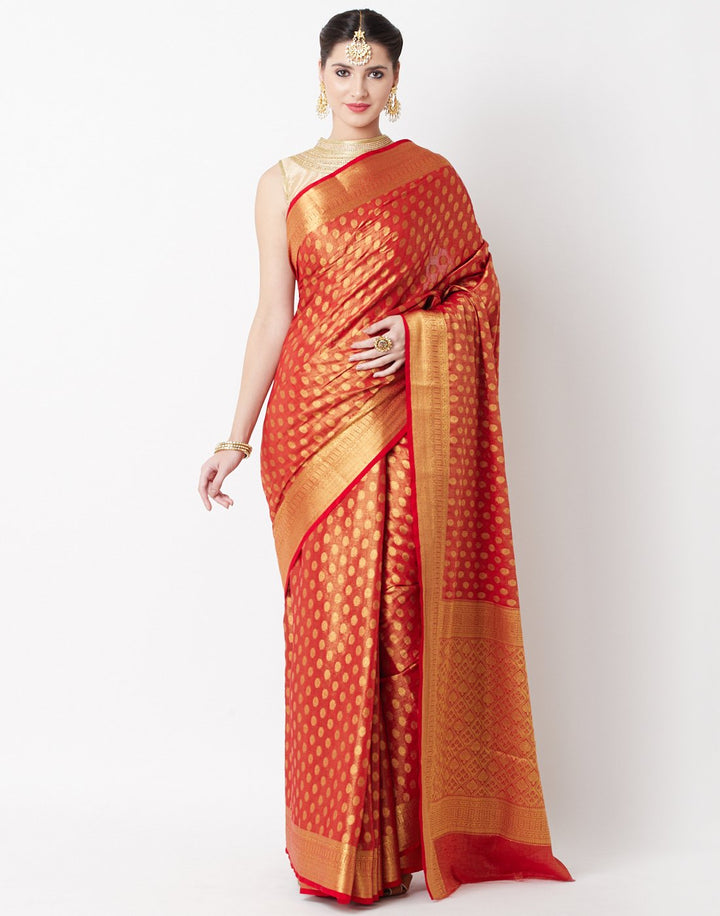 MBZ Meena Bazaar-Red Art Handloom Saree