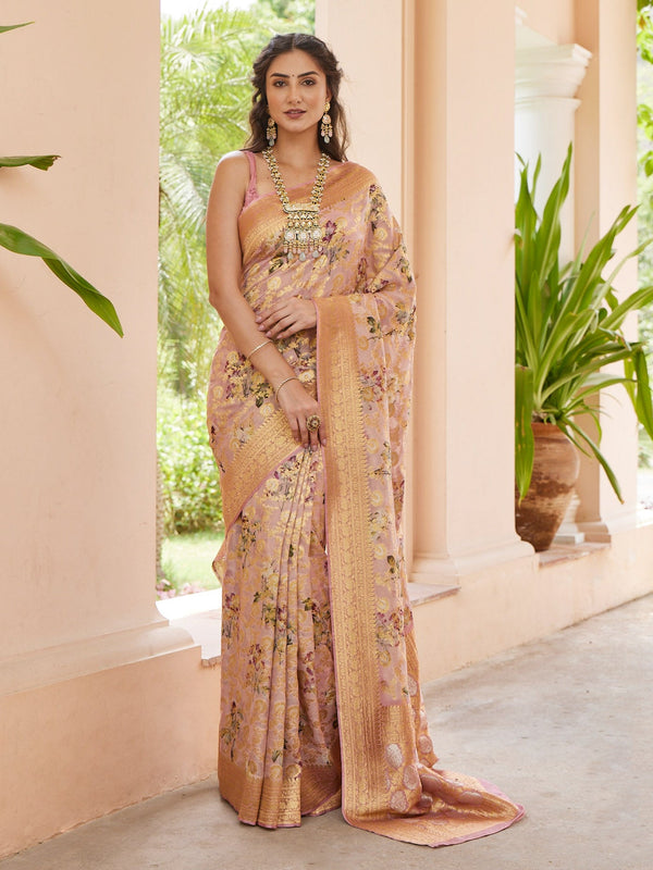 Gold Jaal Printed Banarsi Saree