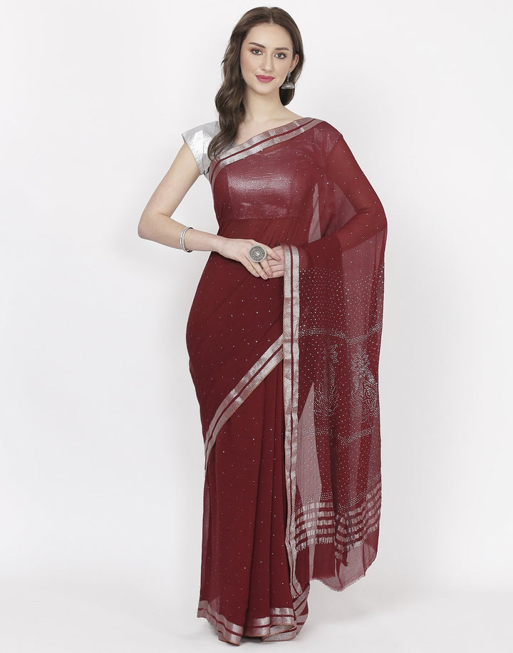 MBZ Meena Bazaar-Maroon Chiffon Saree