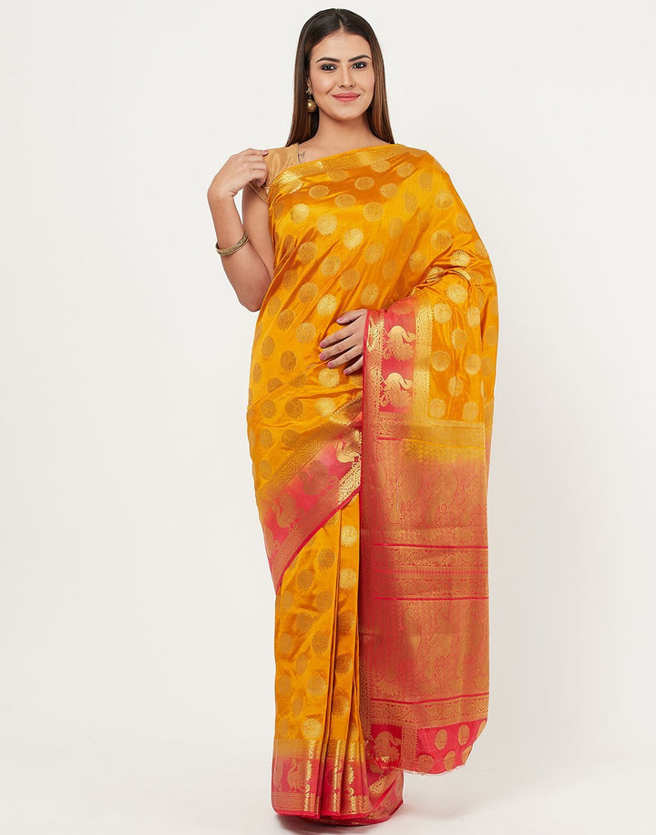 MBZ Meena Bazaar-Mustard Art Handloom Saree