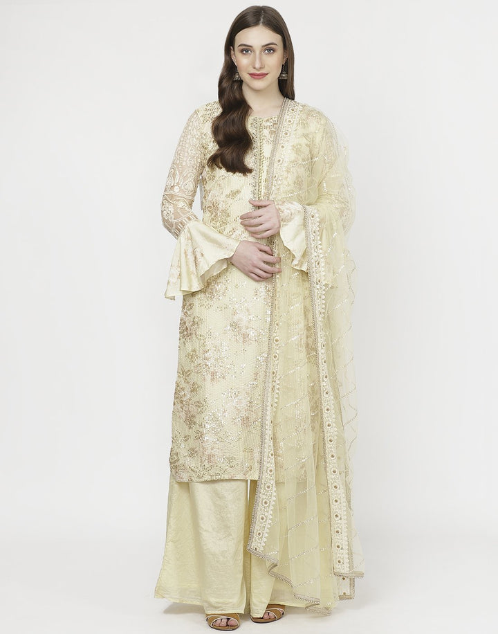 MBZ Meena Bazaar-Lemon Cotton Chanderi Salwar Kameez