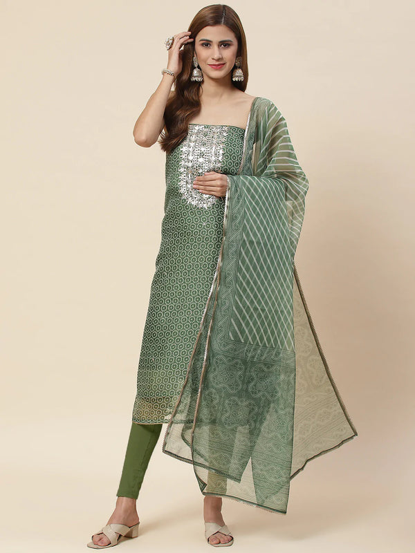 Bandhani Printed Organza Unstitched Suit Piece With Dupatta