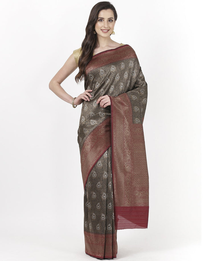 MBZ Meena Bazaar-Beige Banarasi Art Handloom Saree