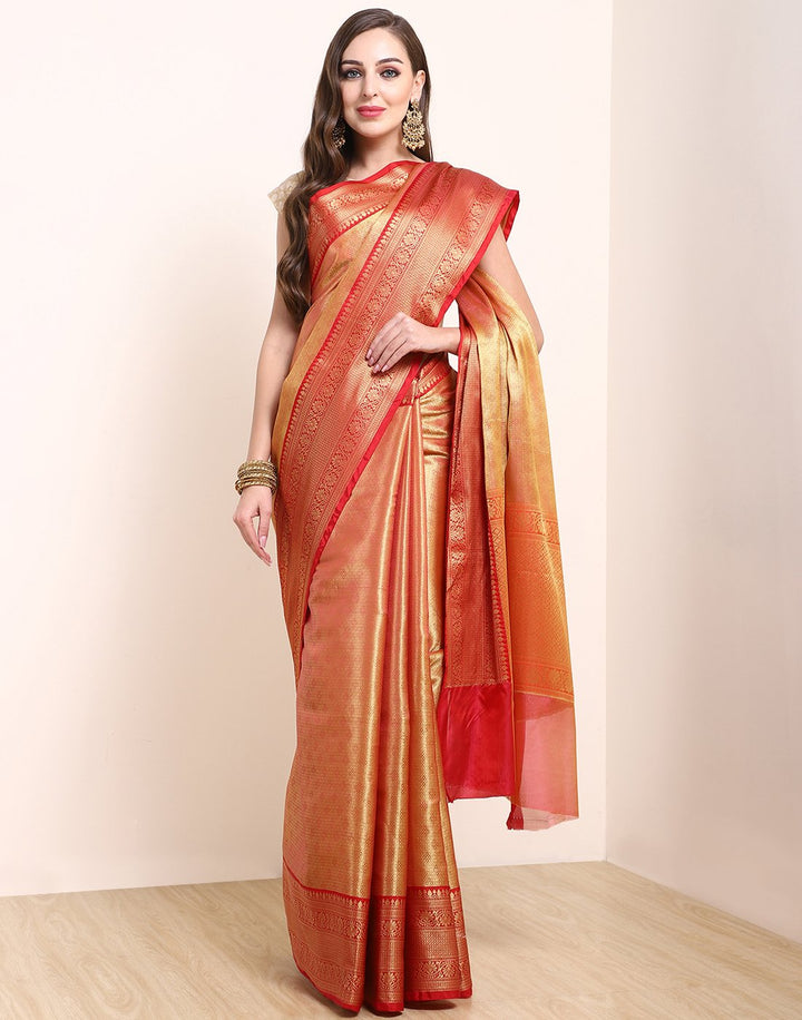 MBZ Meena Bazaar-Yellow Cotton Woven Saree