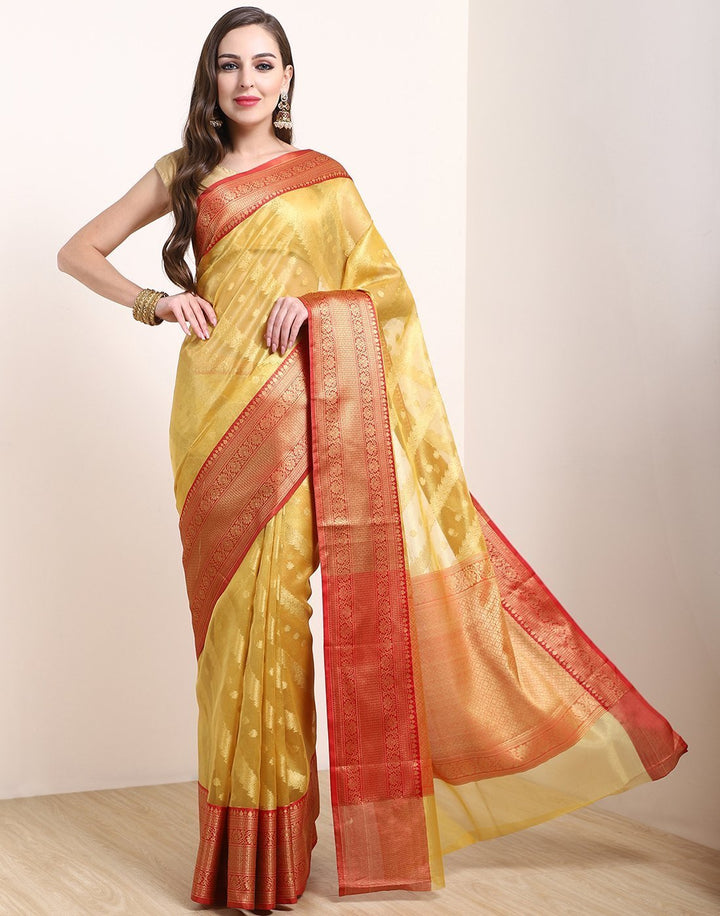 MBZ Meena Bazaar-Mustard Cotton Tissue Saree