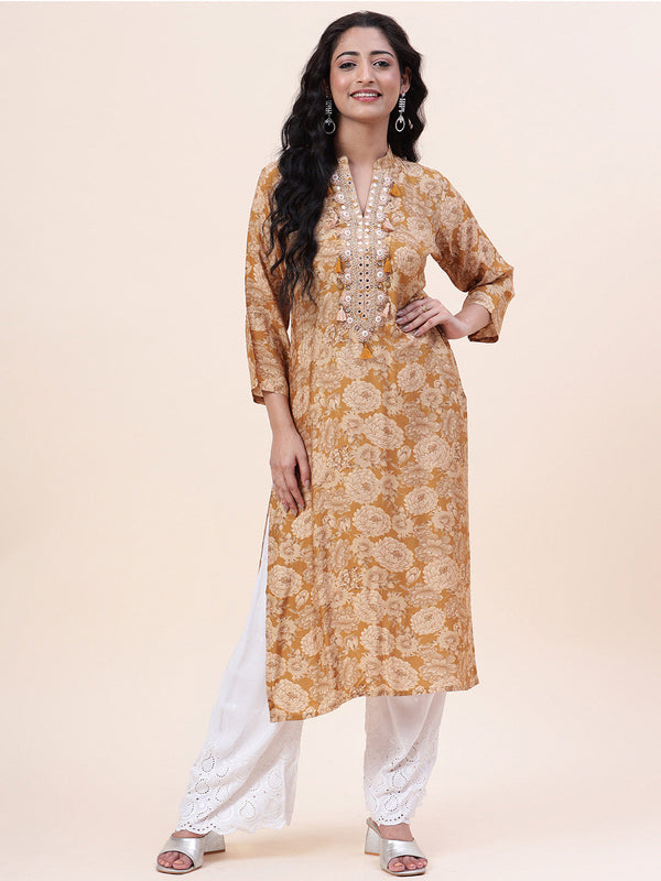 Floral Printed Muslin Kurta