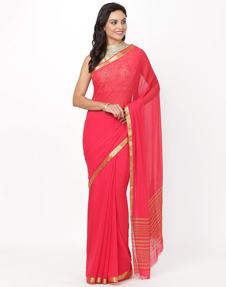 MBZ Meena Bazaar-Hot Pink Art Chiffon Saree