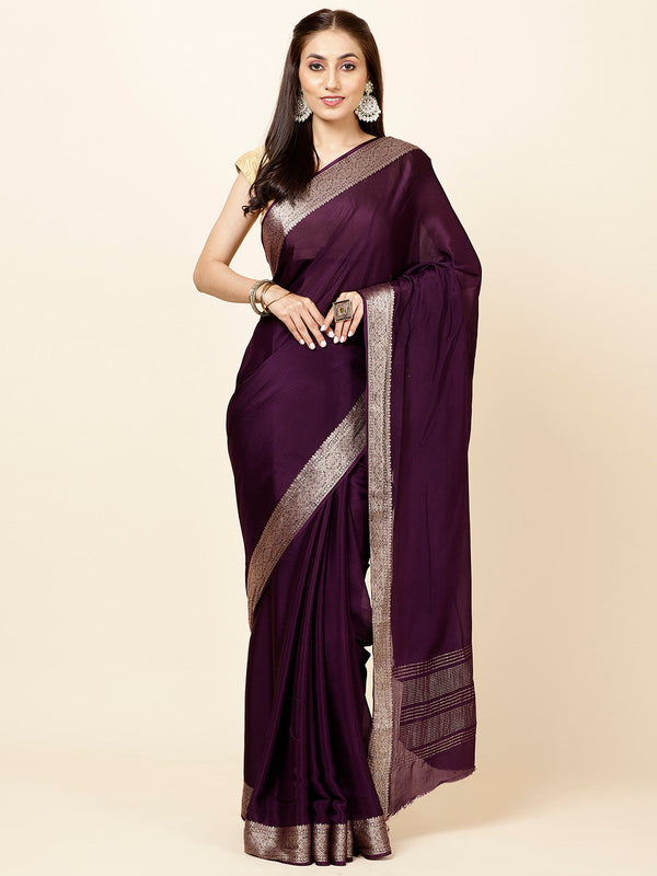 Zari Border Plain Crepe Saree