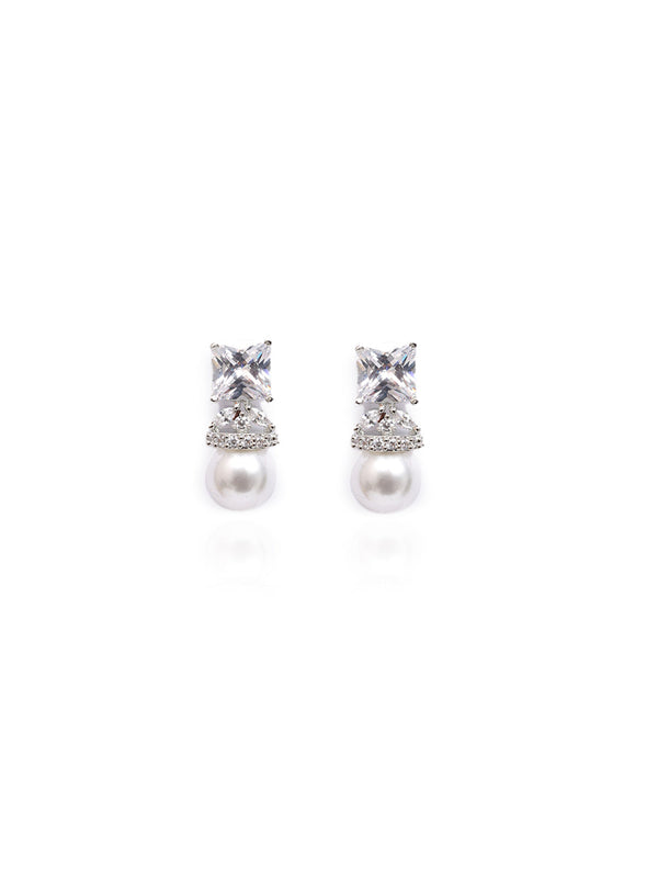 Silver AD & Pearl Stud Earrings