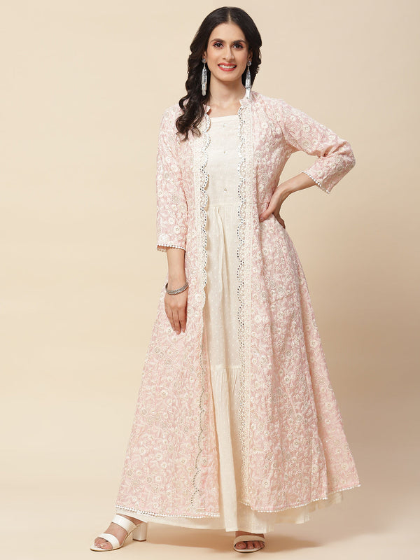 Embroidered Cotton Gown With Jacket