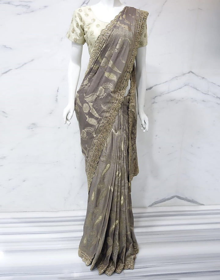 MBZ Meena Bazaar-Beige Banarasi Tissue Saree