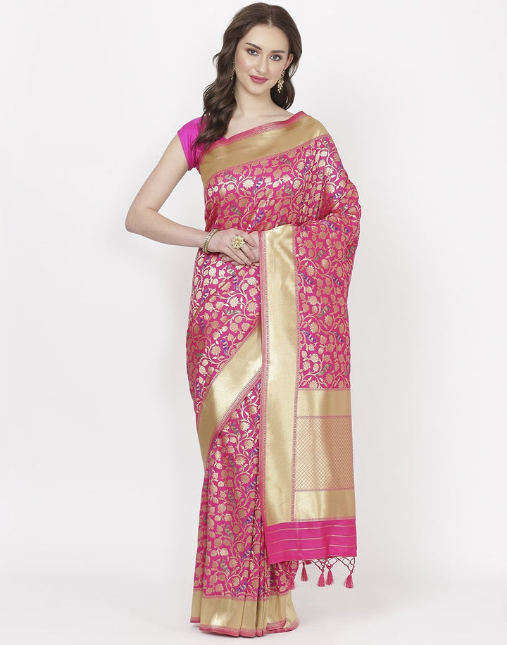 MBZ Meena Bazaar-Red Banarasi Art Handloom Saree