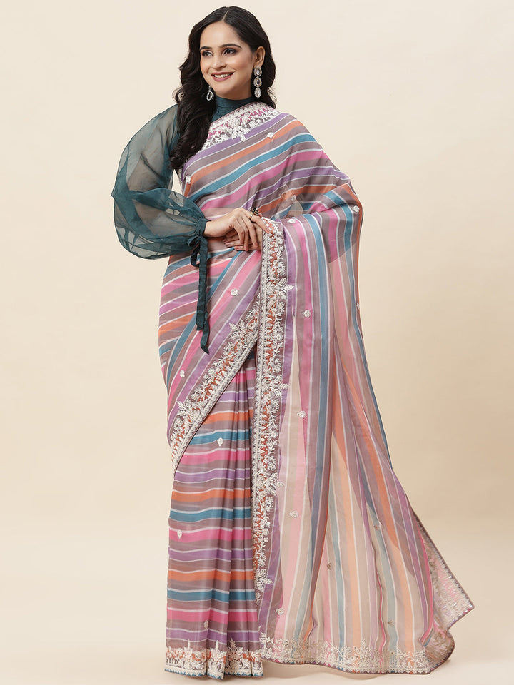 Abstract Sequence Printed Organza Saree - Meena Bazaar