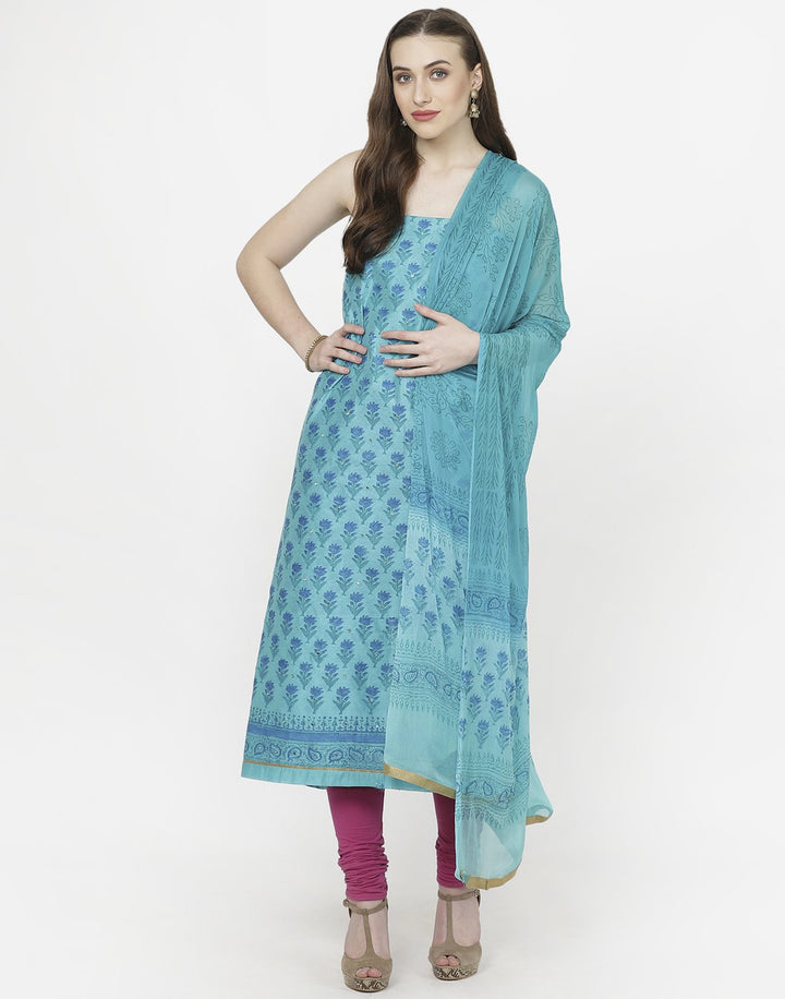 MBZ Meena Bazaar-Sea Green Chanderi Suit Set