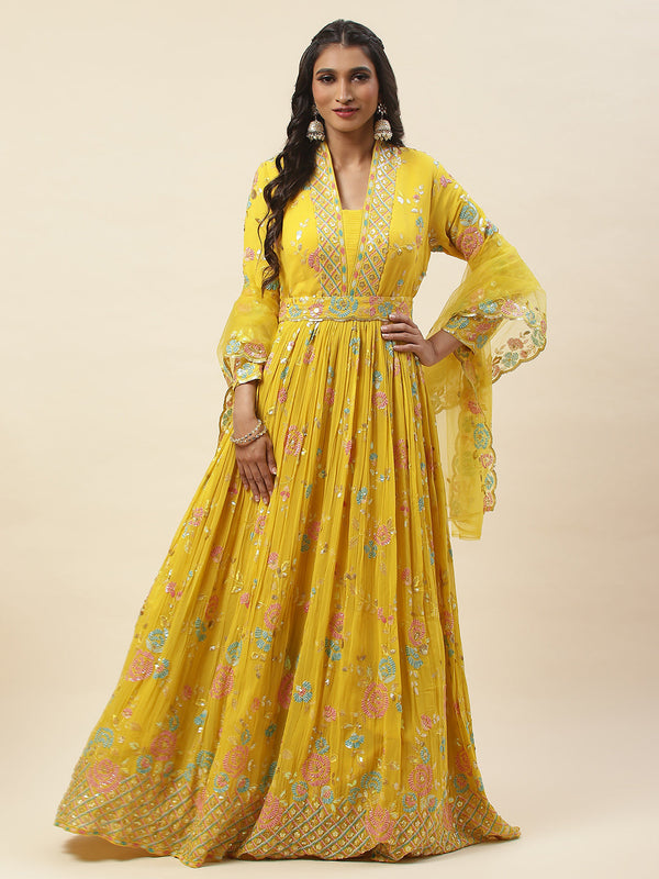All Over Sequence Georgette Anarkali Kurta With Churidar & Dupatta