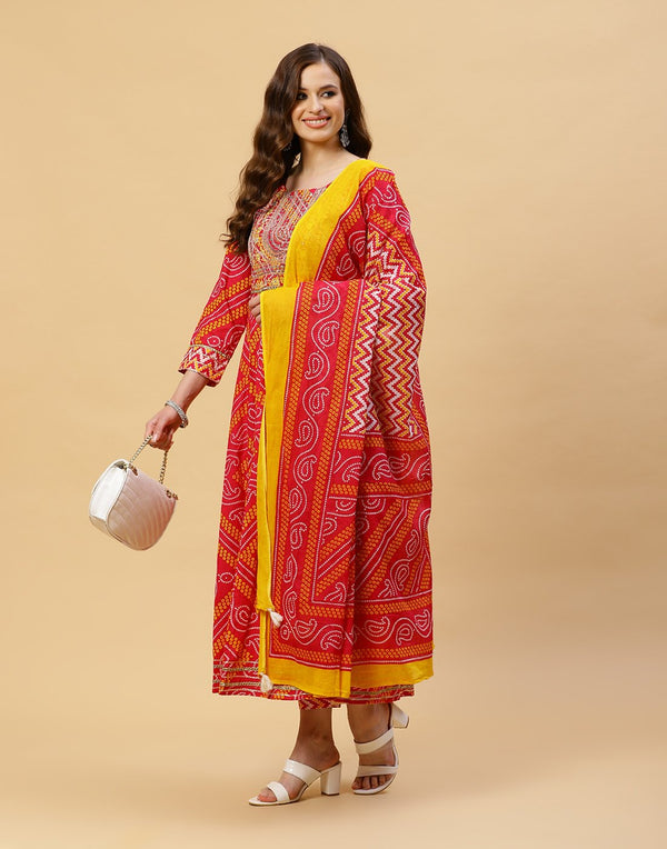 Bandhez Printed Cotton Anarkali Salwar Kameez Stitched Suit