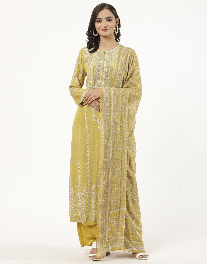 MBZ Meena Bazaar-Mustard Digital Printed Crepe Salwaar Kameez Stitched Suit