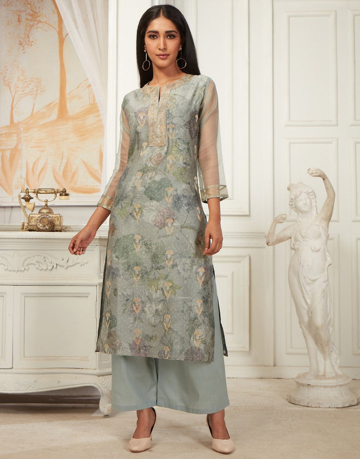 MBZ Meena Bazaar-Elegant Cotton Chanderi Kurti with Plazzo