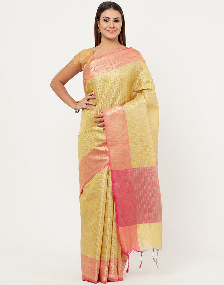 MBZ Meena Bazaar-Red Cotton Woven Saree