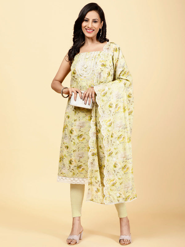 Printed Cotton Unstitched Suit Piece With Dupatta