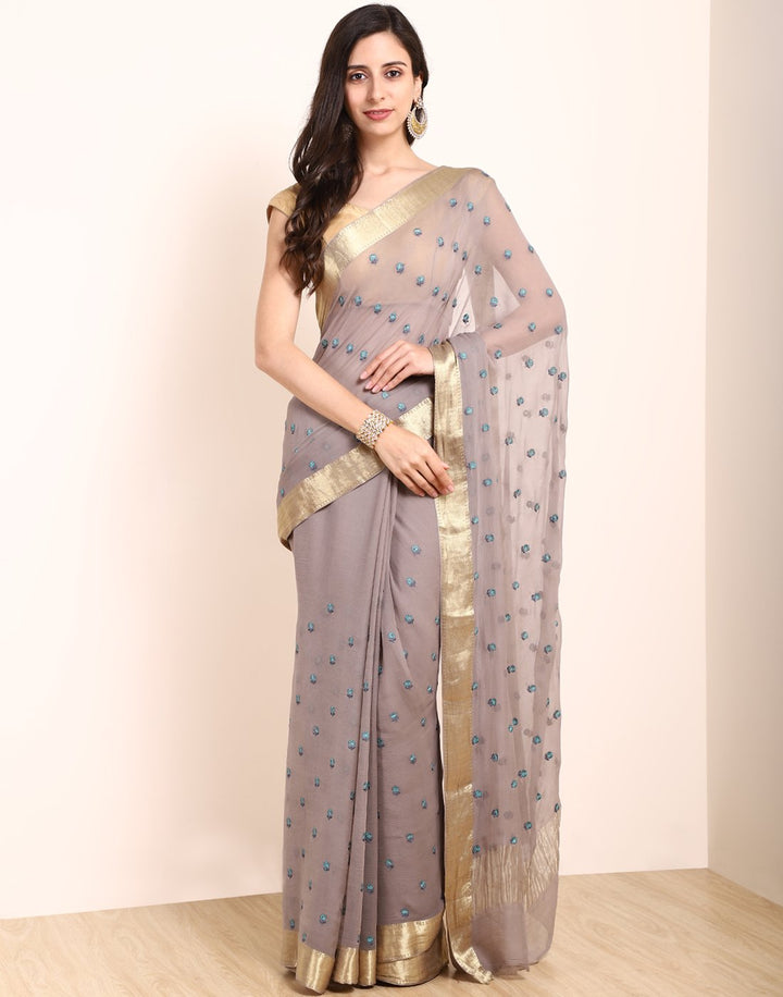 MBZ Meena Bazaar-Yellow Chiffon Saree
