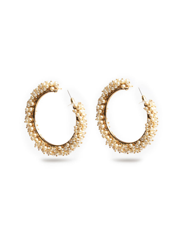 Golden & White Pearl Hoop Earrings