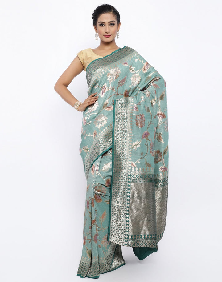 MBZ Meena Bazaar-Grey Banarasi Woven Saree