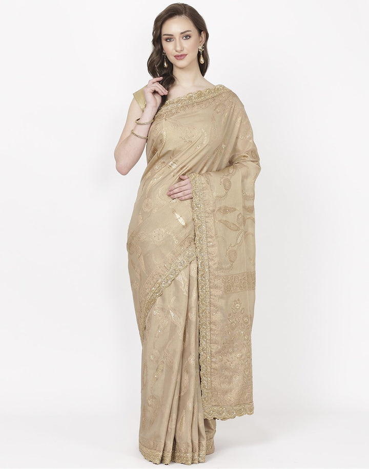 MBZ Meena Bazaar-Beige Banarasi Tissue Saree