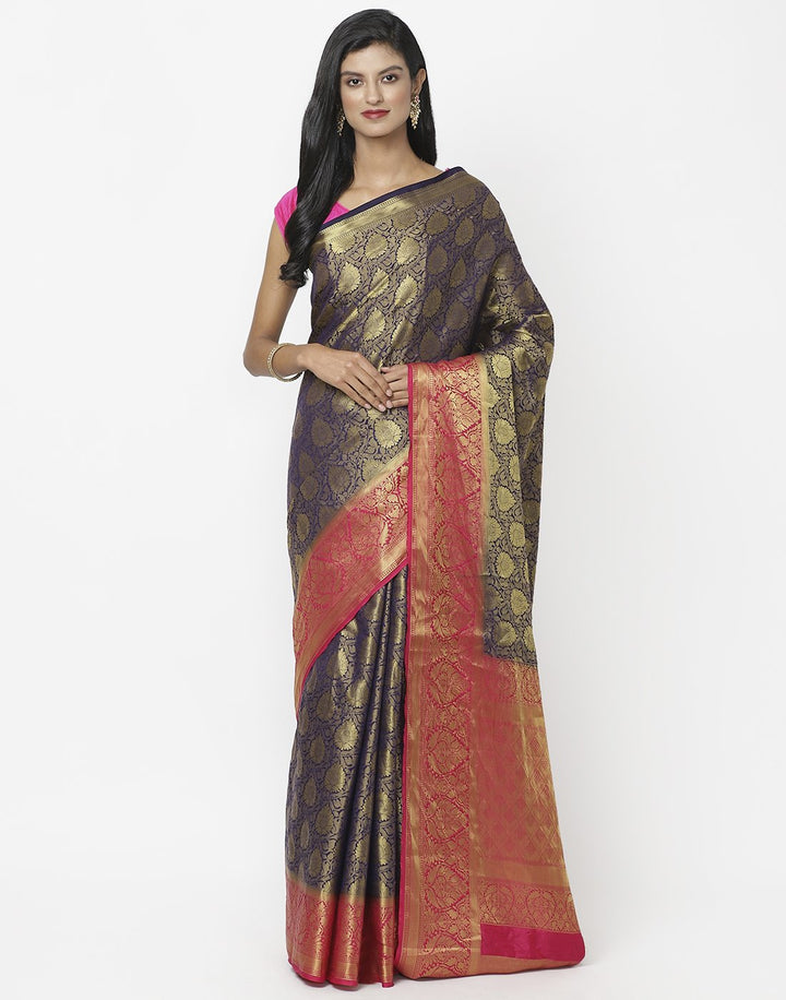 MBZ Meena Bazaar-Navy Blue Art Handloom Saree