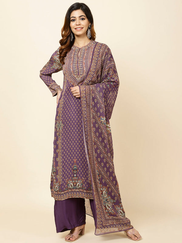 Digitally Printed Crepe Kurta With Palazzo & Dupatta