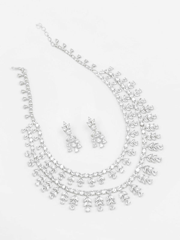 AD Silver Necklace With Earrings