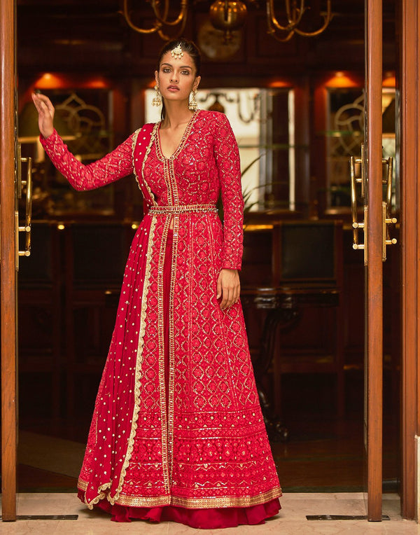 Embroidered Resham Jaal With Cutdana Georgette Lehenga With Jacket And Dupatta
