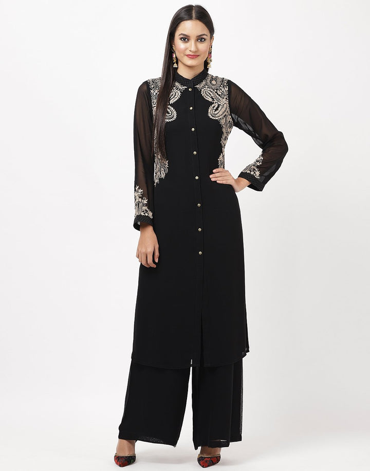 MBZ Meena Bazaar-Black Georgette Kurti with Palazzo
