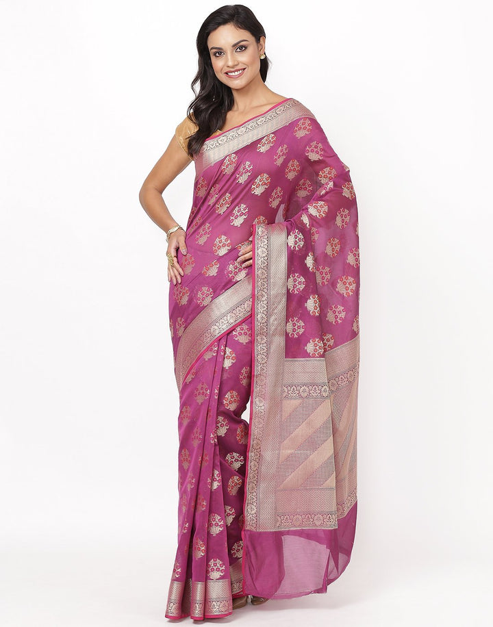 MBZ Meena Bazaar-Navy Blue Cotton Woven Saree