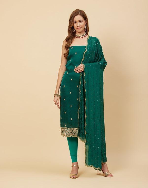 Booti Border Embroidered Organza Suit Piece With Chinon Embroidered Dupatta