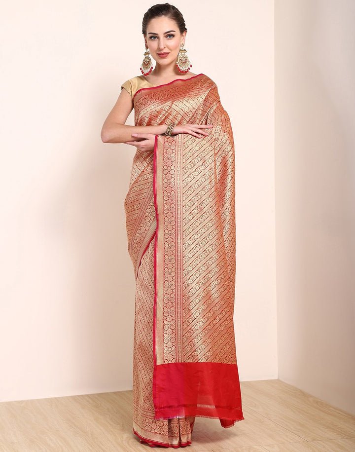 MBZ Meena Bazaar-Red Banarasi Art Handloom Saree